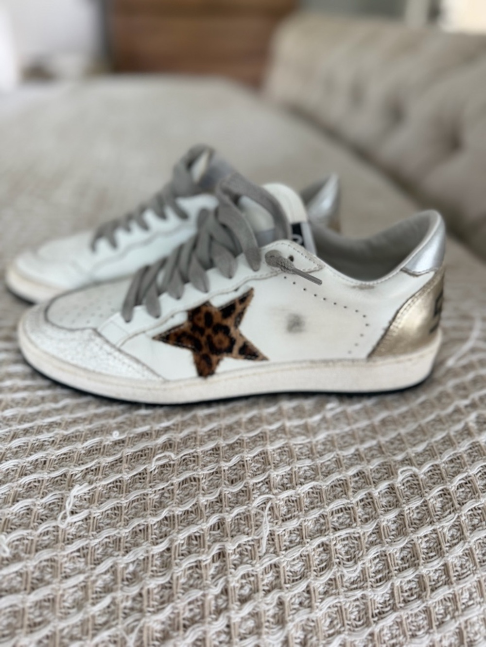 Golden Goose Ball Star Sneakers Leopard Star White Leather with Gray Laces sz 36 - Picture 6 of 10